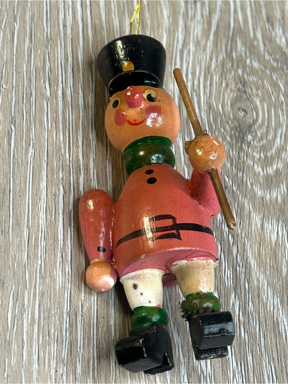 Vintage Wooden Toy Soldier Christmas Ornament Hand Painted German Style ~3.5